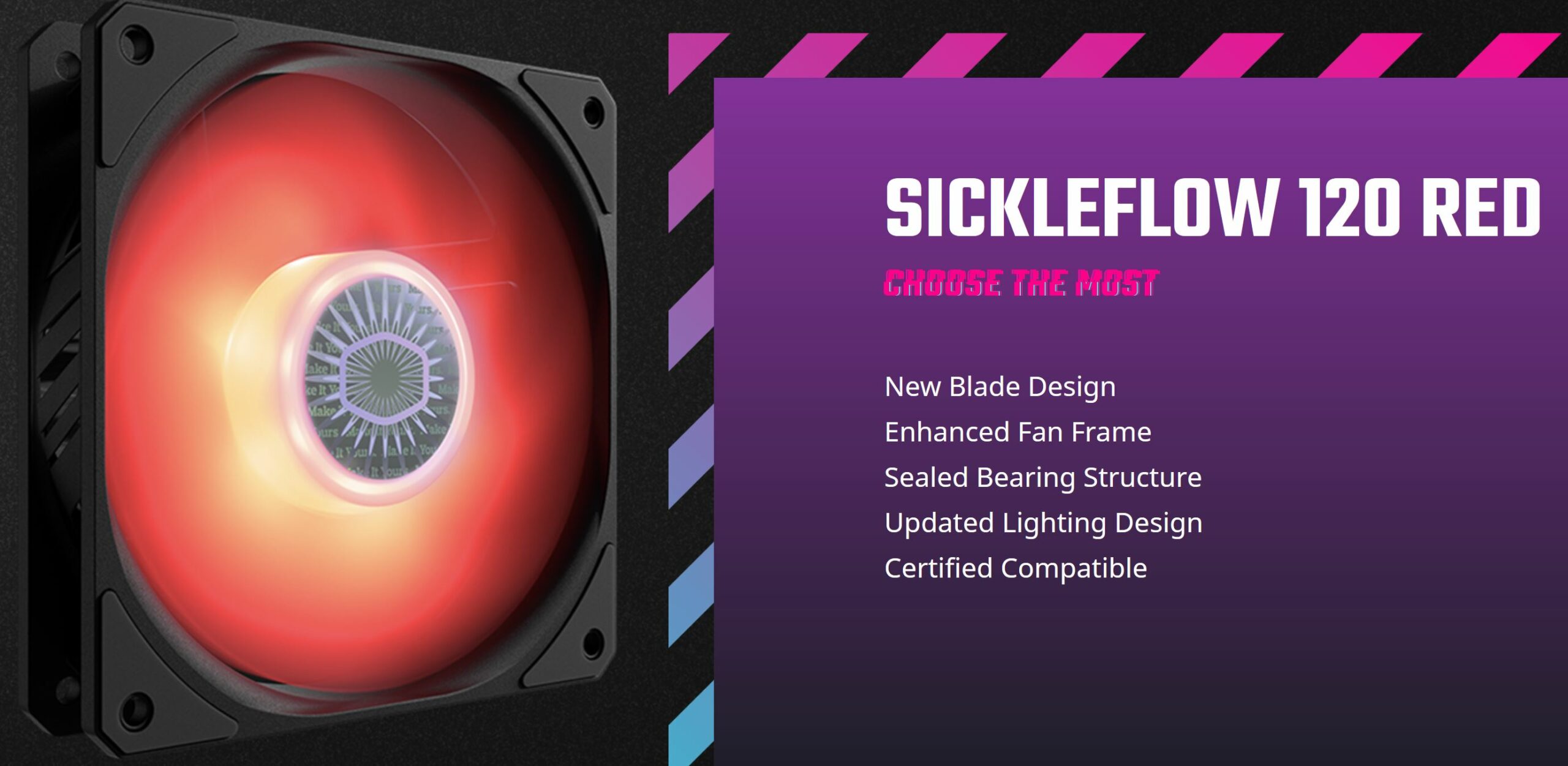 SickleFlow 120 Red, 120mm, Red LED, 650-1800 RPM, 62 CFM, 8-27 dB...