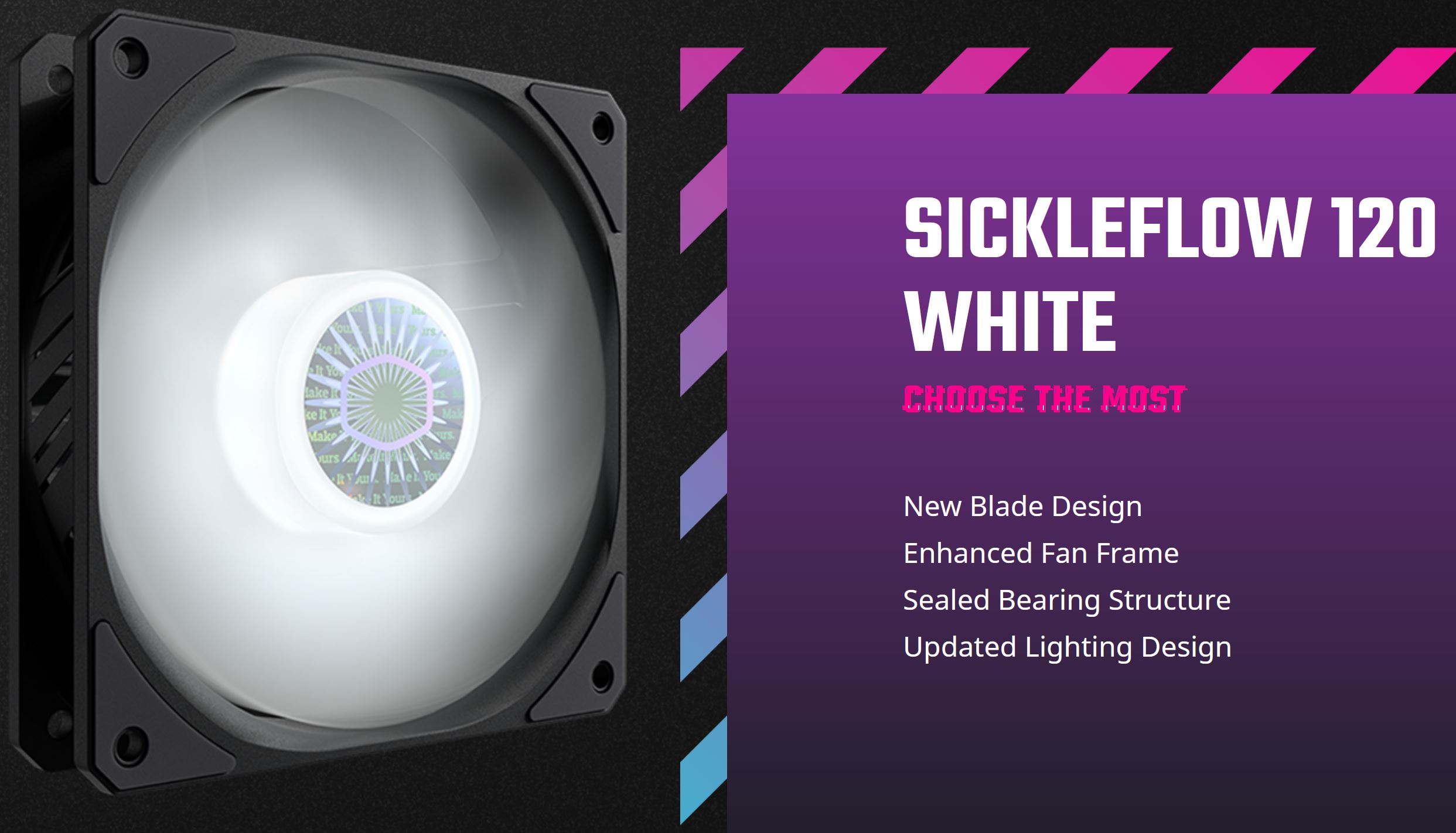 SickleFlow 120 White, 120mm, White LED, 650-1800 RPM, 62 CFM, 8-2...