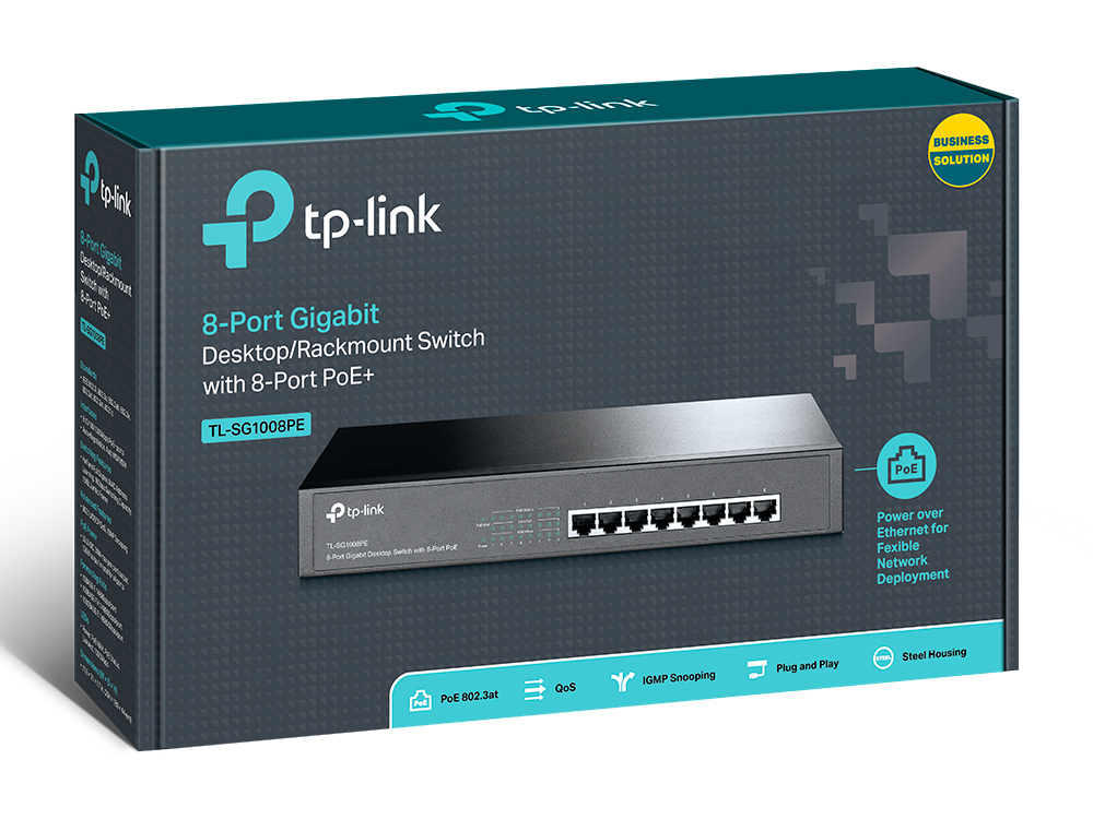 TP-Link TL-SG1008PE 8-Port Gigabit Switch with 8x PoE ports. Stee...